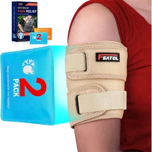 Bicep tendonitis brace with 2 gel ice packs (beige) – FEATOL upper arm brace