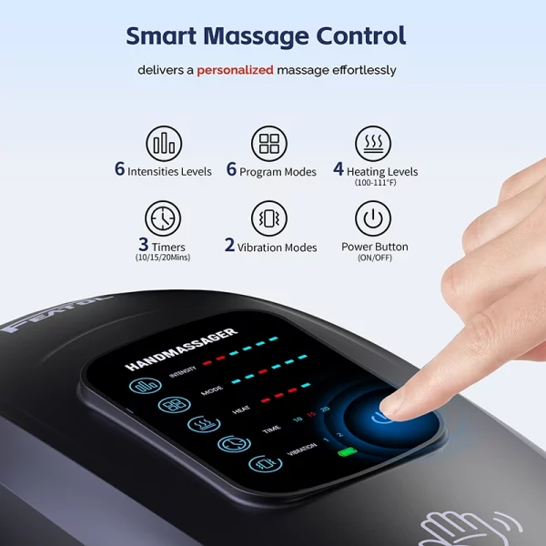 Electric smart hand massager with heat (pink) with 6 intensities, 6 modes, timers and vibration