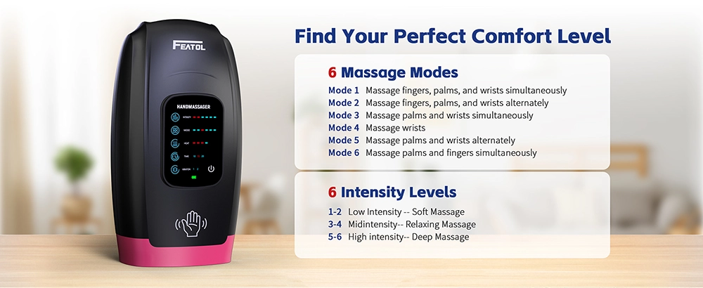 Real hand massagers for muscles (pink): 6 massage modes and 6 intensity levels for personalized comfort