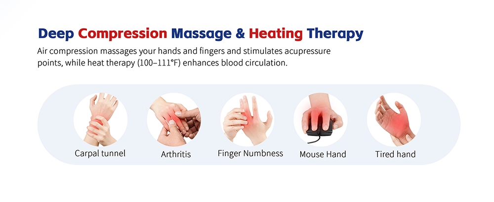 Hand massager with heat and compression (pink) for carpal tunnel, arthritis, finger numbness and tired hands