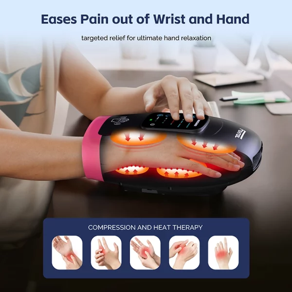 Heated hand massager for arthritis and carpal tunnel, compression and heat therapy (pink)