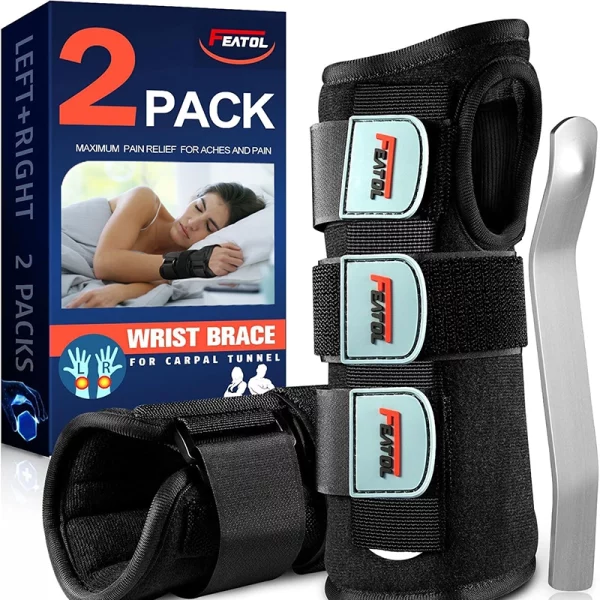 2-pack wrist brace for carpal tunnel with left and right hand support – black