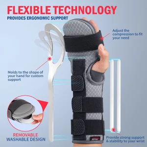 Flex technology resting hand splint with moldable insert for ergonomic custom support (gray)