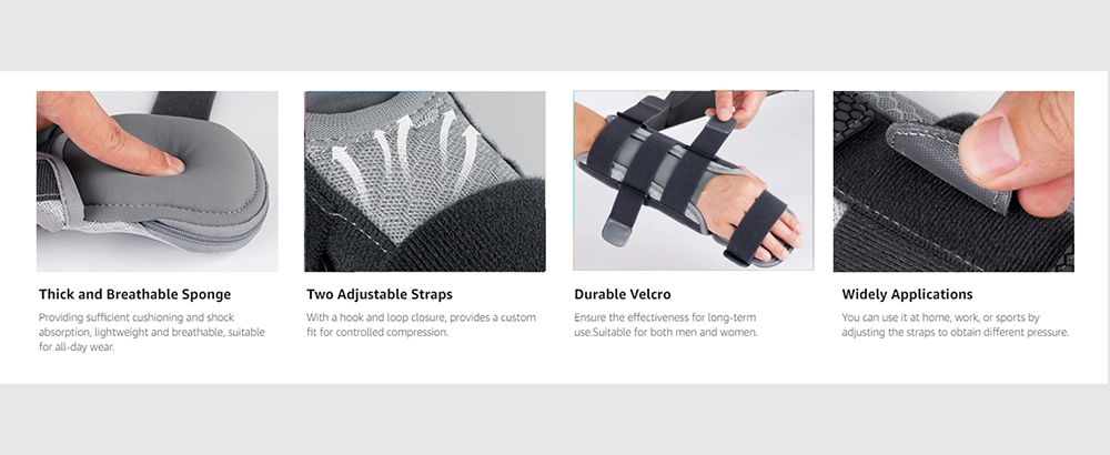 Breathable padded resting hand splint with adjustable straps and durable velcro for all-day wear (gray)