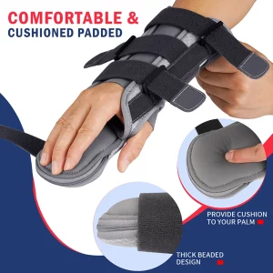 Cushioned padded resting hand splint with thick beaded palm support for comfort (gray)