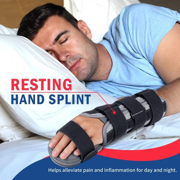 Resting hand splint for day and night wear to help relieve pain and inflammation (gray)