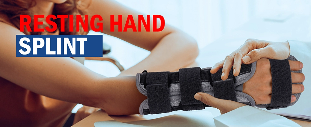 Gray resting hand splint for wrist support and finger positioning