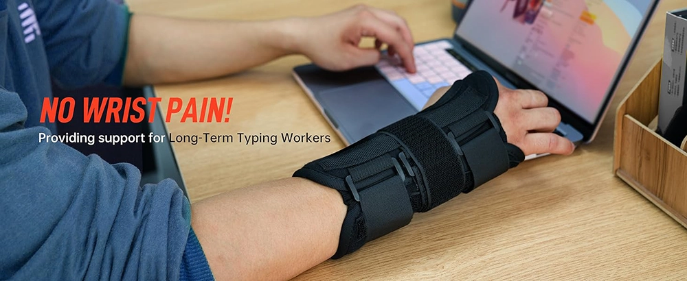 Wrist brace support for long-term typing and office computer work – black
